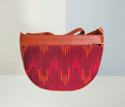 Style and Culture Handcrafted Red Ikat Crescent Vegan Sling Bag