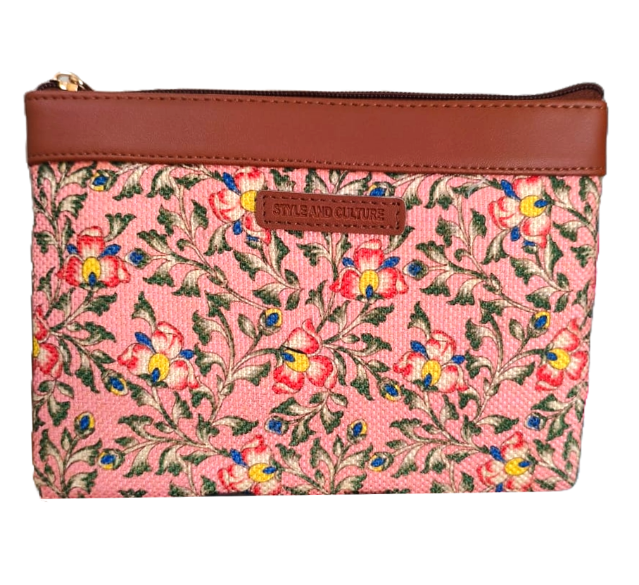 Style and Culture vegan floral motifs pouch perfect for daily essentials.