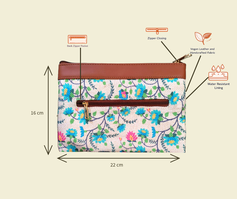 Style and Culture vegan floral motifs pouch perfect for daily essentials.