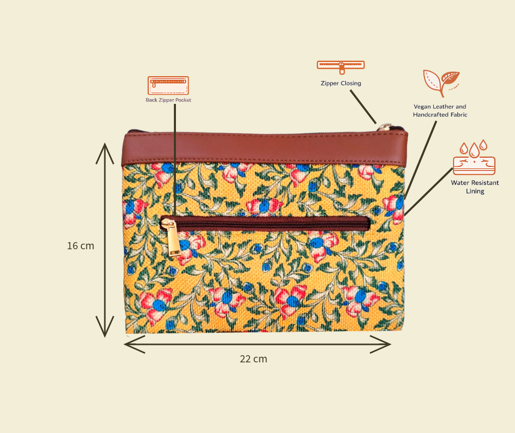 Style and Culture vegan floral motifs pouch perfect for daily essentials.