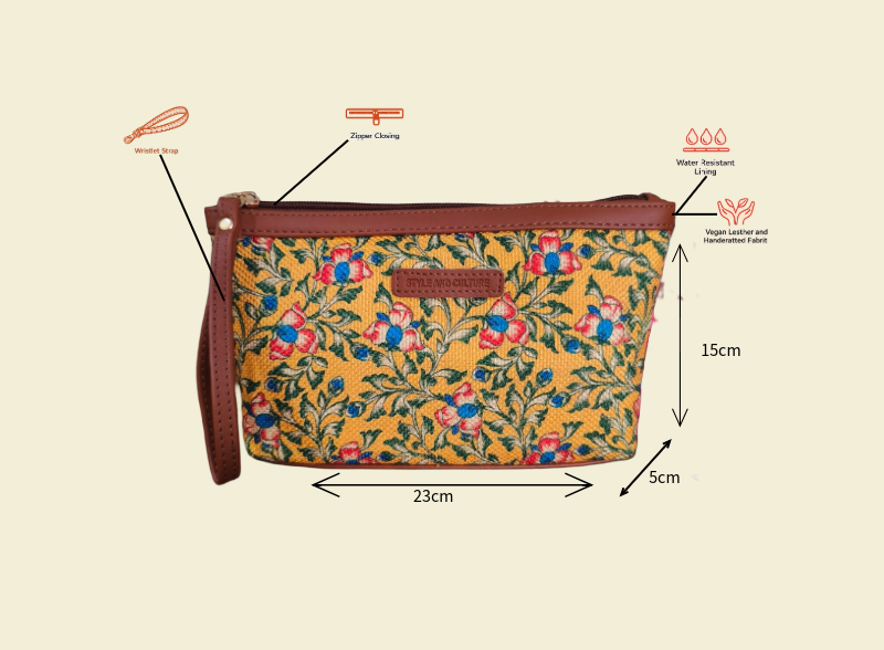 Style and Culture Marigold Floral Vegan Wristlet Pouch