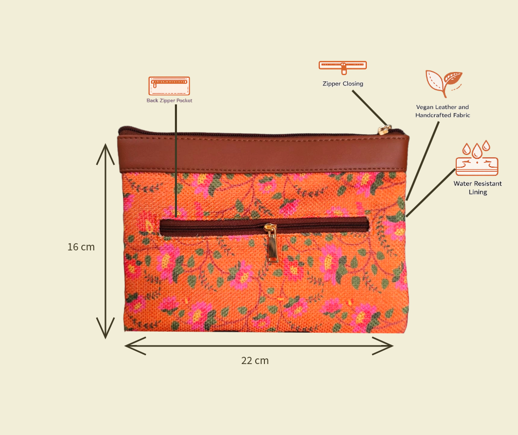 Style and Culture vegan floral motifs pouch perfect for daily essentials.