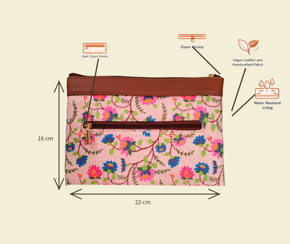 Style and Culture vegan floral motifs pouch perfect for daily essentials.