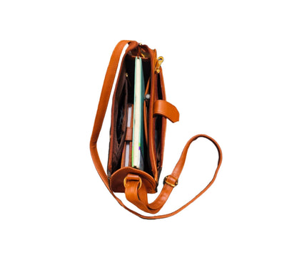 Style and Culture Handcrafted Emerald Ikat & Tan Vegan Leather Crossbody Sling Bag Inspired By Indian Textiles