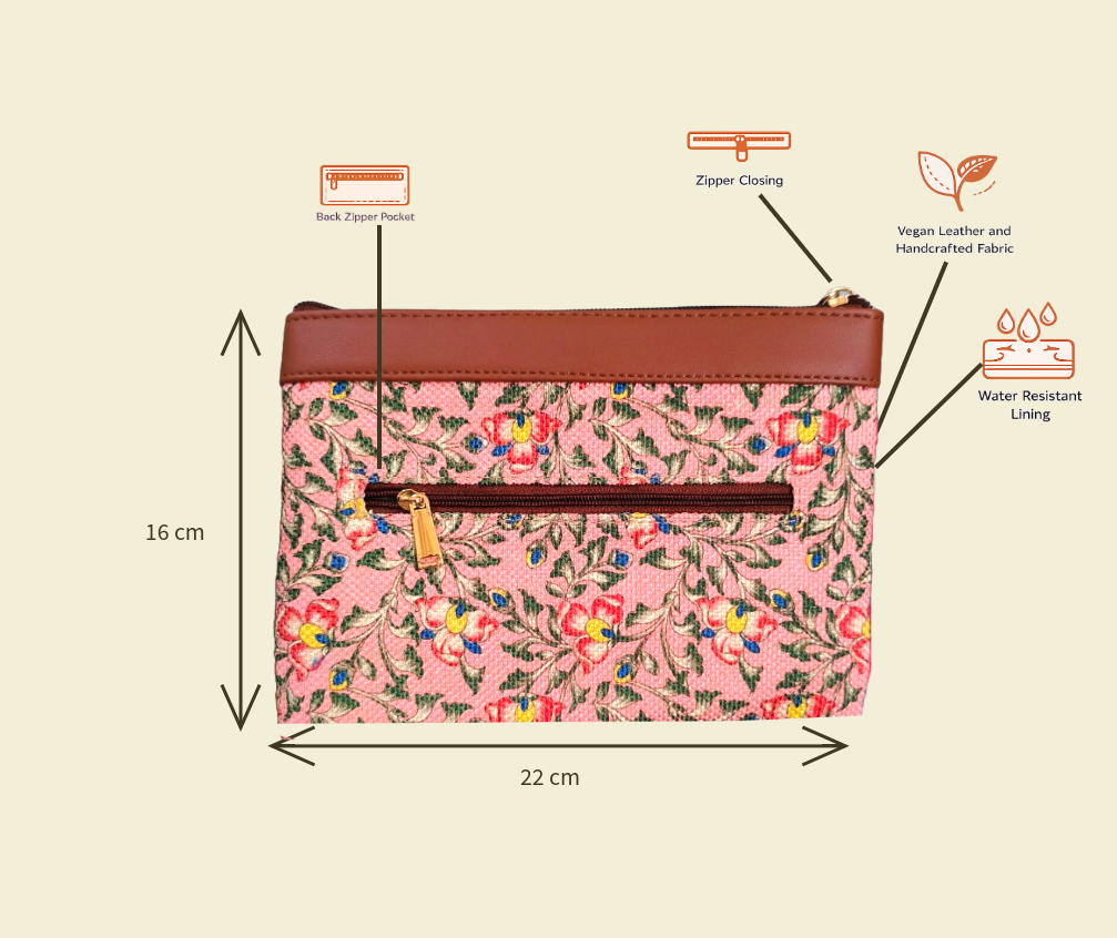 Style and Culture vegan floral motifs pouch perfect for daily essentials.