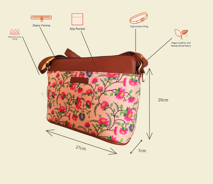 Style and Culture Handcrafted Pastel Garden Floral Vegan Sling Bag