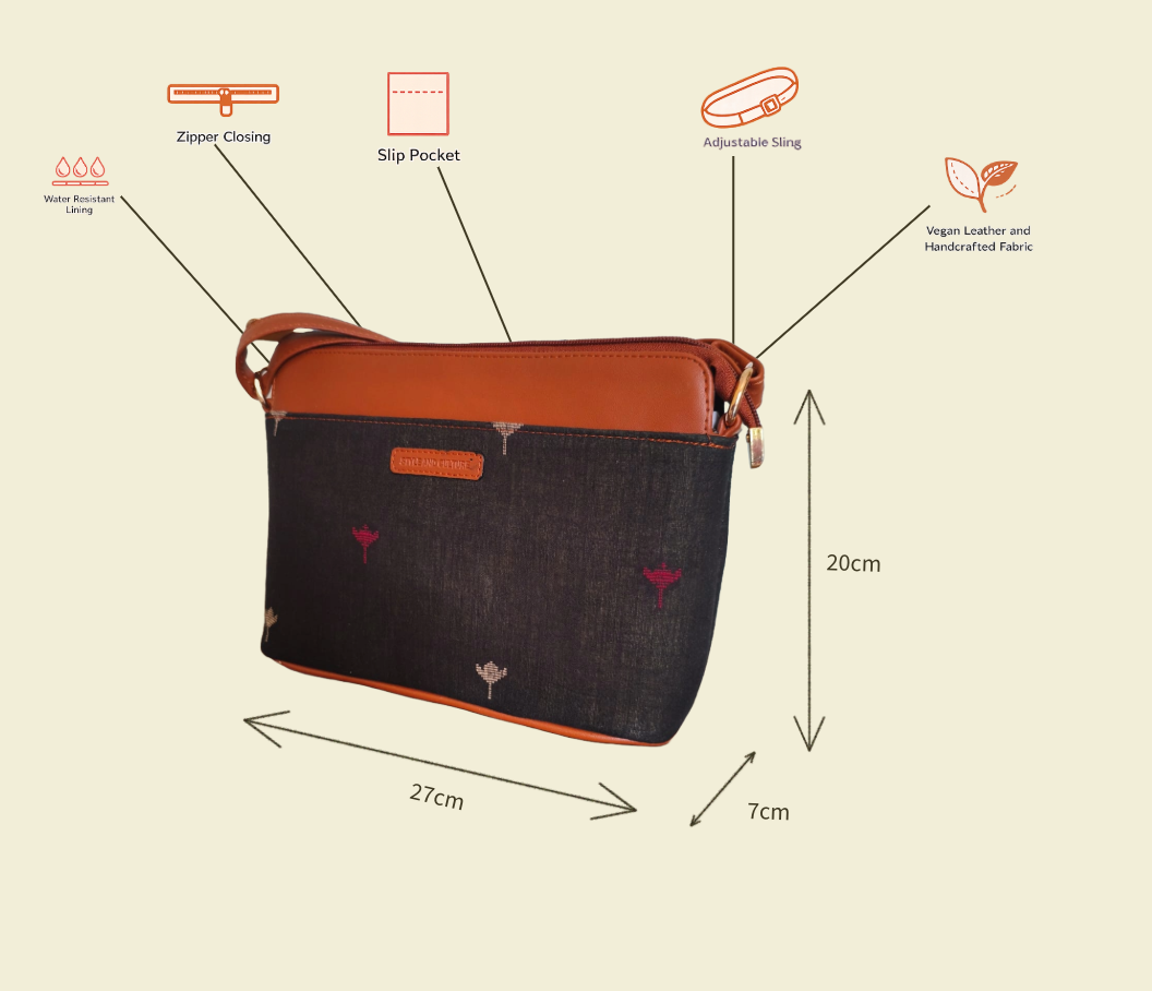 Style and Culture Handcrafted Black Minimal Ikat Vegan Sling Bag