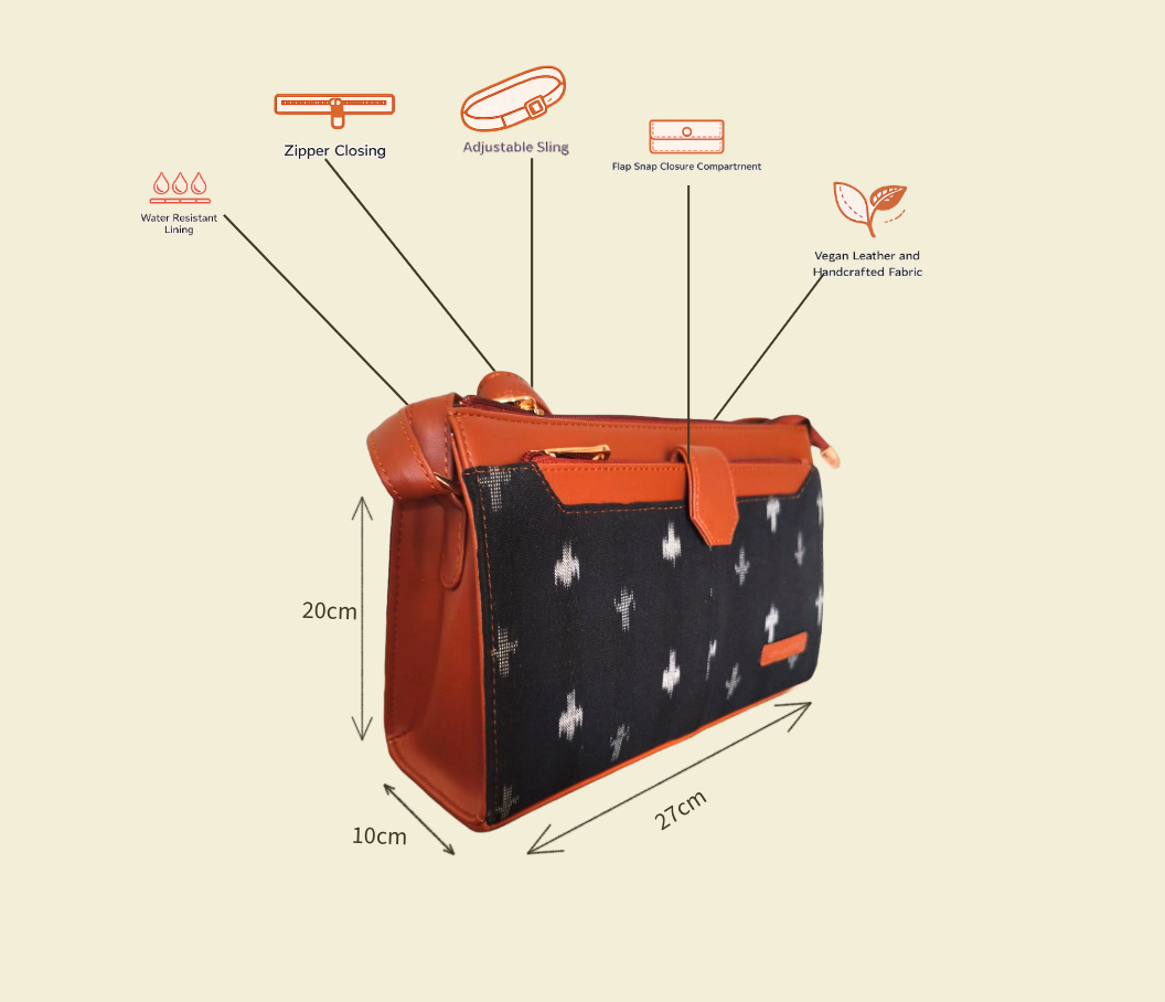 Style and Culture Handcrafted Black Ikat Everyday Sling Bag