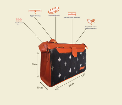 Style and Culture Handcrafted Black Ikat Everyday Sling Bag