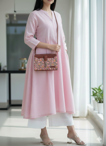 Style and Culture Handcrafted Blush Pink Floral Sling Bag