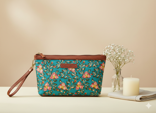 Style and Culture Turquoise Floral Vegan Wristlet Pouch