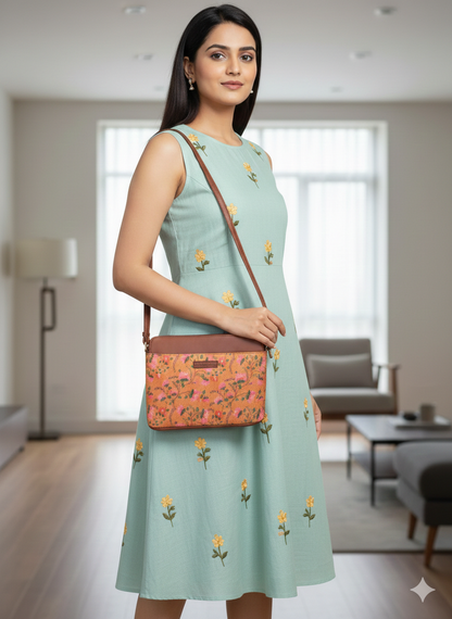 Style and Culture Handcrafted Orange Blossom Heritage Vegan Sling Bag