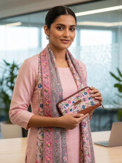 Handcrafted Heritage Print Zip Wallet with Vegan Leather Trim