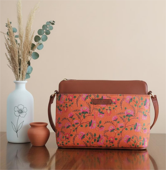 Style and Culture Handcrafted Orange Blossom Heritage Vegan Sling Bag