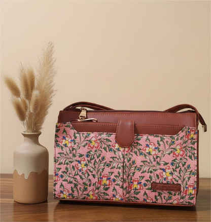 Style and Culture Handcrafted Blush Pink Floral Sling Bag