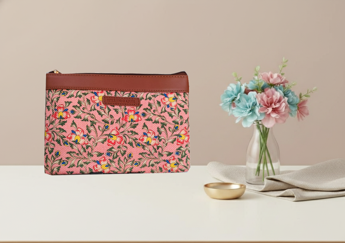 Style and Culture vegan floral motifs pouch perfect for daily essentials.