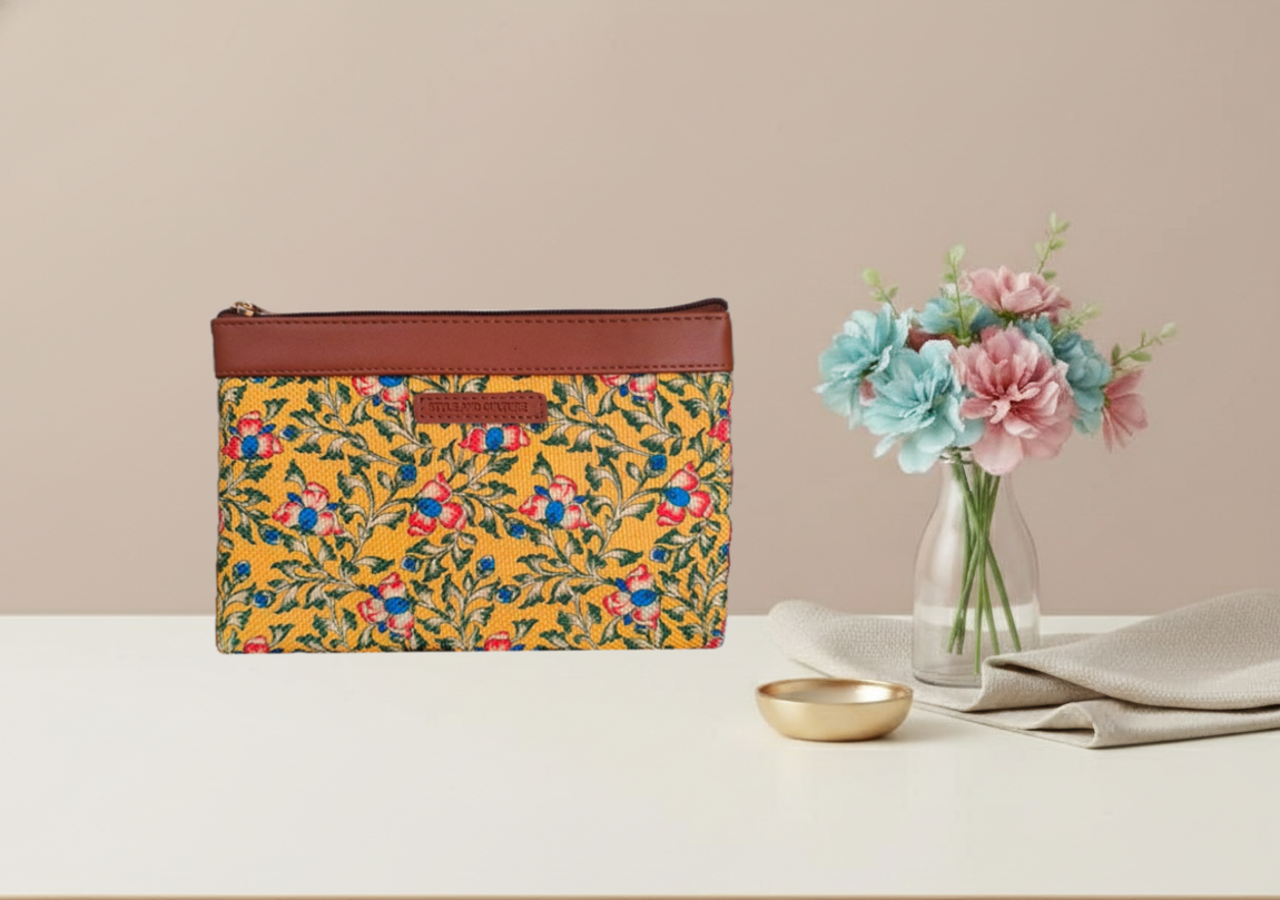 Style and Culture vegan floral motifs pouch perfect for daily essentials.