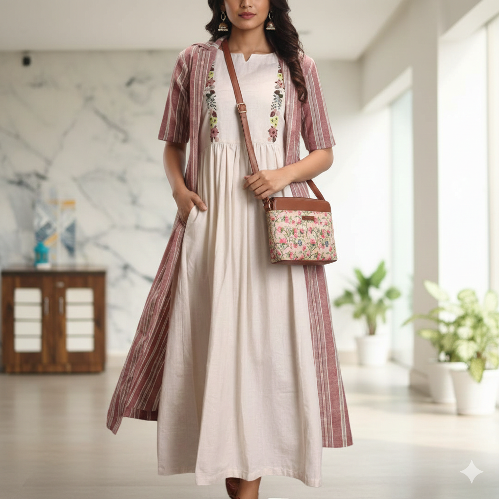 Style and Culture Handcrafted Pastel Garden Floral Vegan Sling Bag