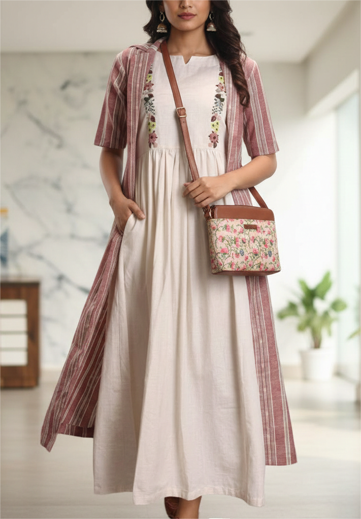 Style and Culture Handcrafted Pastel Garden Floral Vegan Sling Bag