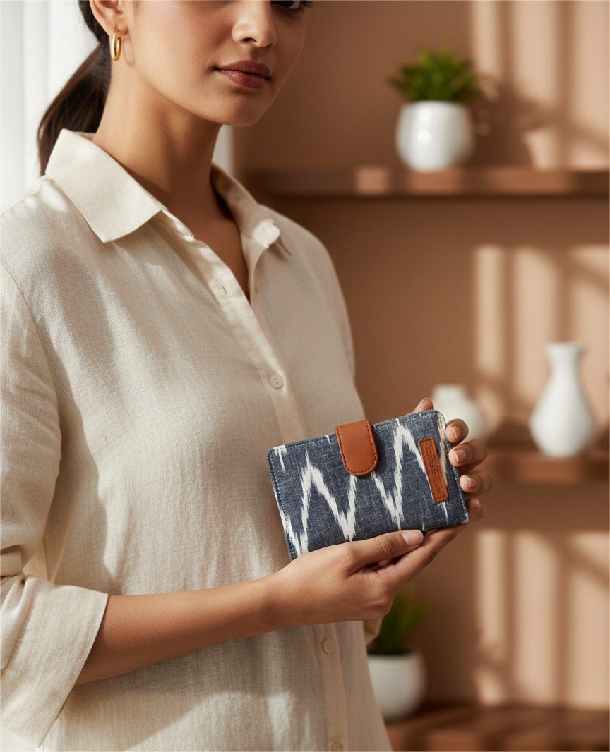 Handcrafted Ikat Mini Card Wallet with Snap Closure