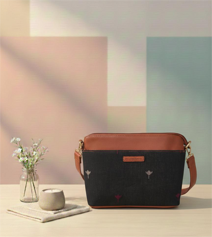 Style and Culture Handcrafted Black Minimal Ikat Vegan Sling Bag