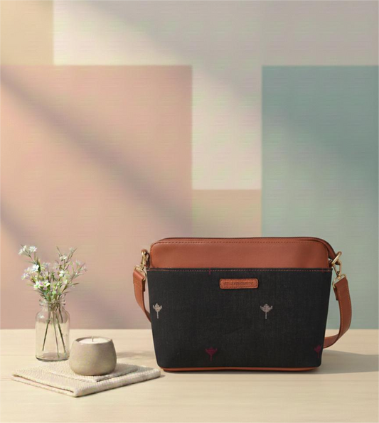 Style and Culture Handcrafted Black Minimal Ikat Vegan Sling Bag