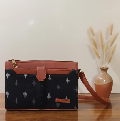 Style and Culture Handcrafted Black Ikat Everyday Sling Bag