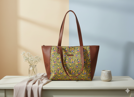 Style and Culture Handcrafted Marigold Heritage Ceramics floral design Vegan Tote Bag