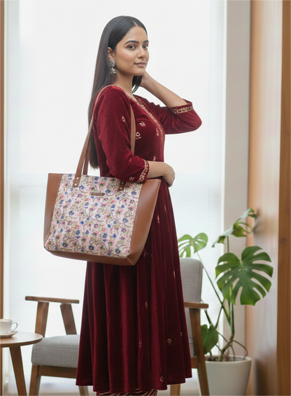 Style and Culture Handcrafted floral design Vegan Tote Bag