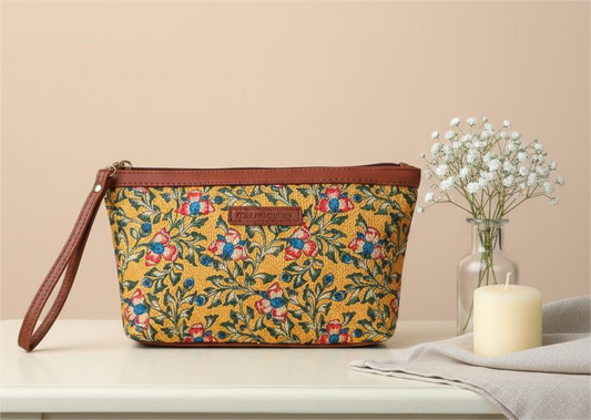 Style and Culture Marigold Floral Vegan Wristlet Pouch