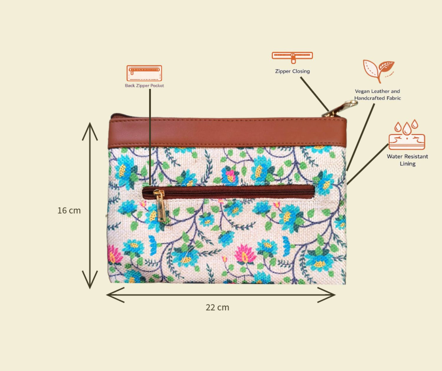 Style and Culture vegan floral motifs pouch perfect for daily essentials.