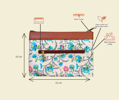Style and Culture vegan floral motifs pouch perfect for daily essentials.