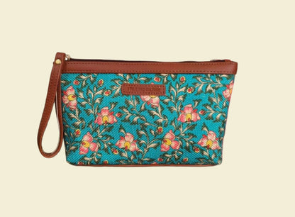 Style and Culture Turquoise Floral Vegan Wristlet Pouch