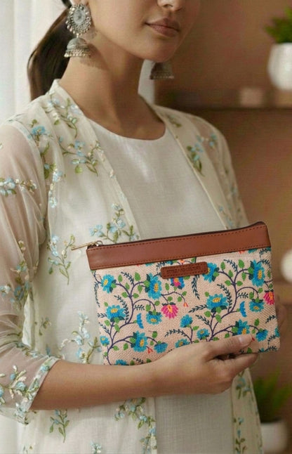 Style and Culture vegan floral motifs pouch perfect for daily essentials.