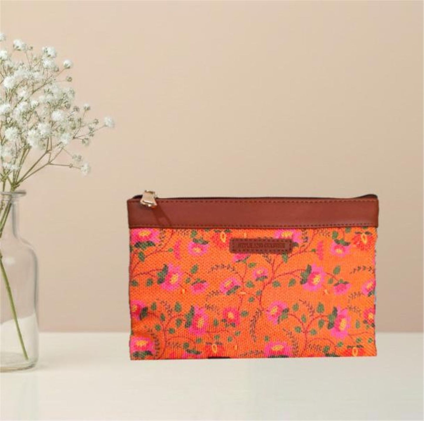 Style and Culture vegan floral motifs pouch perfect for daily essentials.