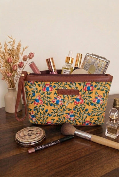 Style and Culture Marigold Floral Vegan Wristlet Pouch