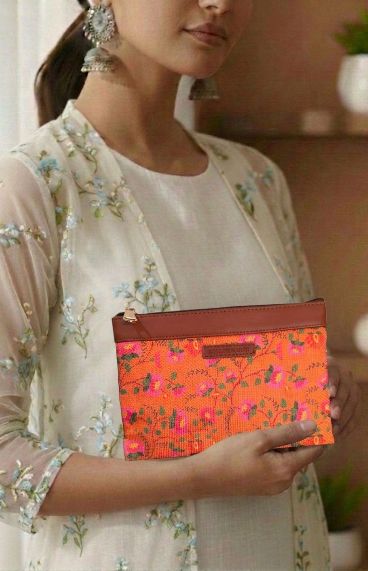 Style and Culture vegan floral motifs pouch perfect for daily essentials.