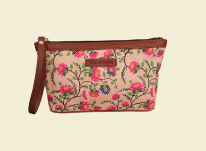 Style and Culture Peach Floral Vegan Wristlet Pouch