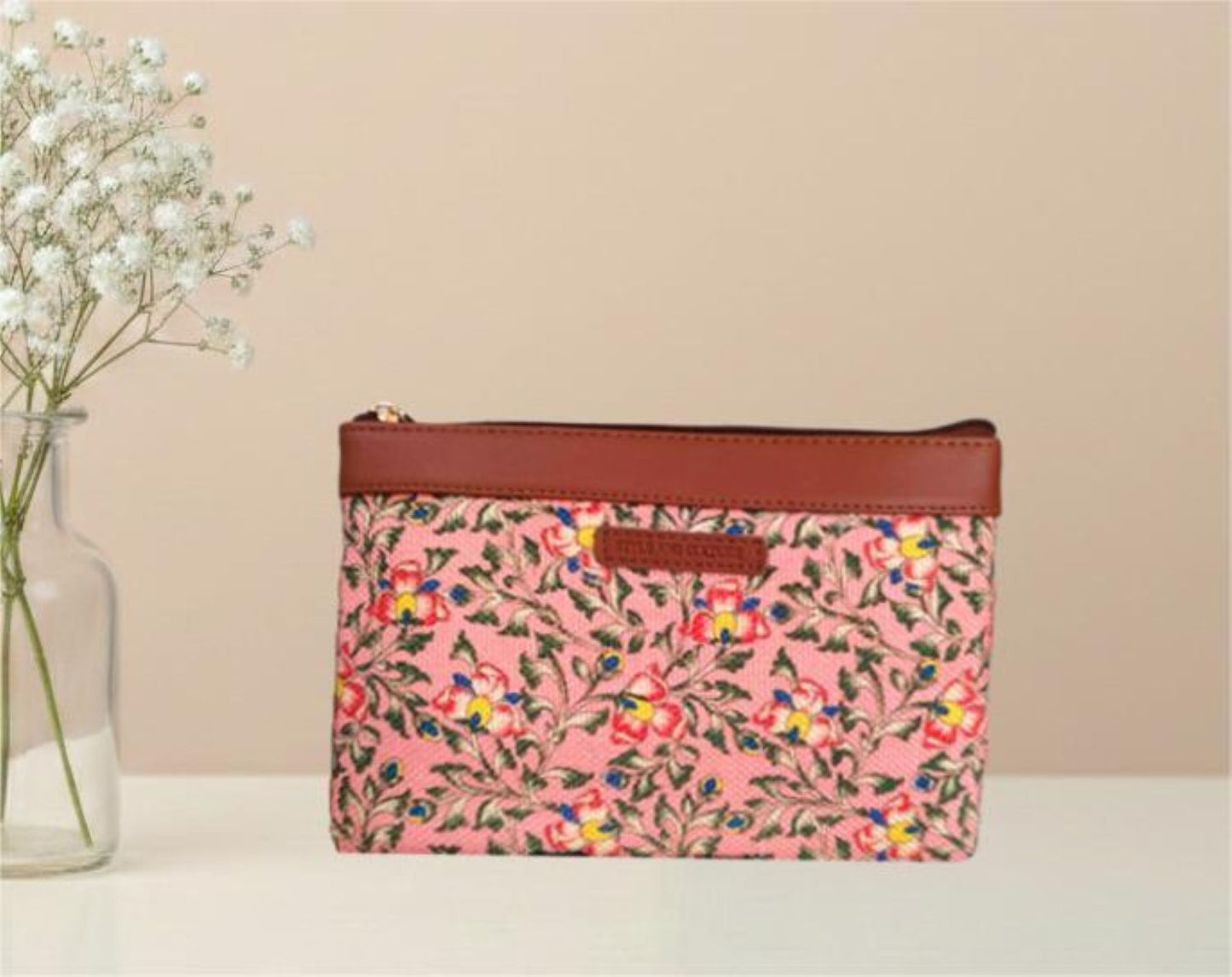 Style and Culture vegan floral motifs pouch perfect for daily essentials.