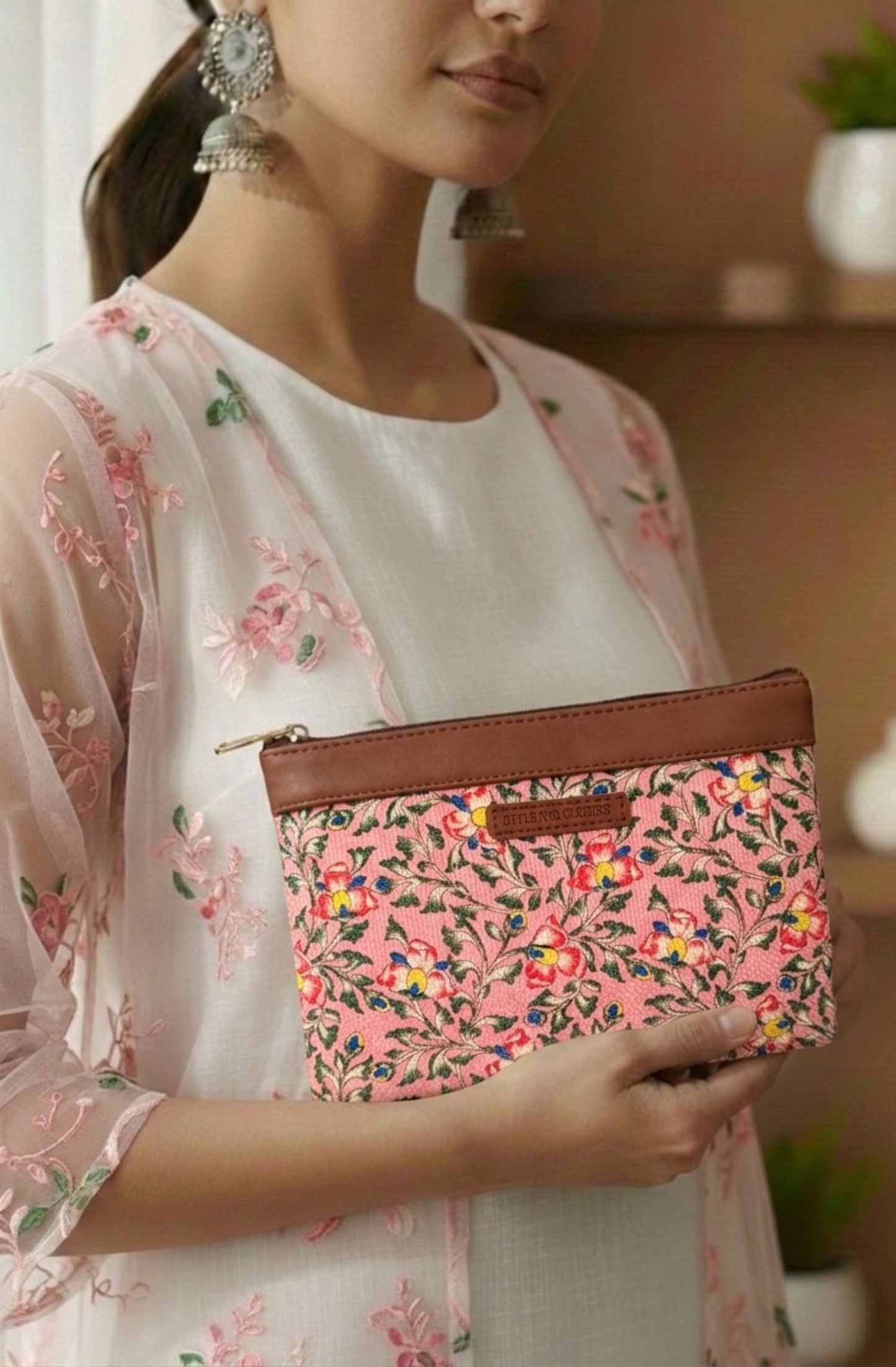 Style and Culture vegan floral motifs pouch perfect for daily essentials.