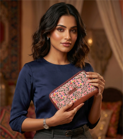 Handcrafted Heritage Print Zip Wallet with Vegan Leather Trim