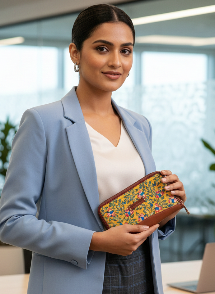 Handcrafted Heritage Print Zip Wallet with Vegan Leather Trim