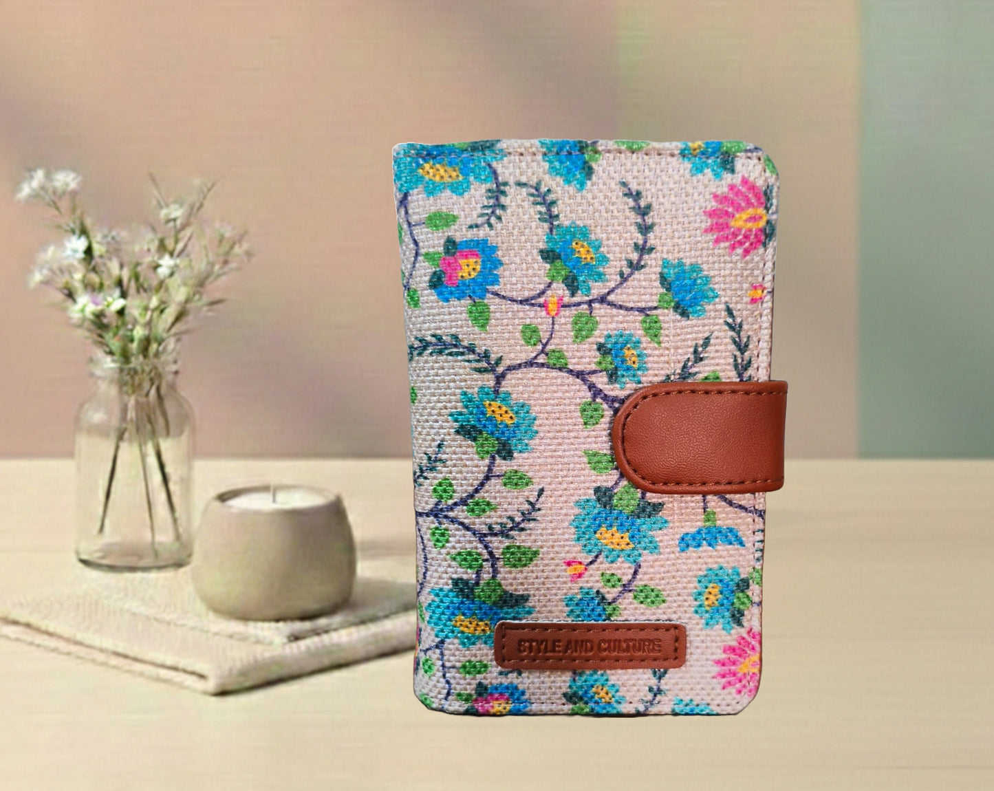 Handcrafted Floral Print Mini Card Wallet with Snap Closure