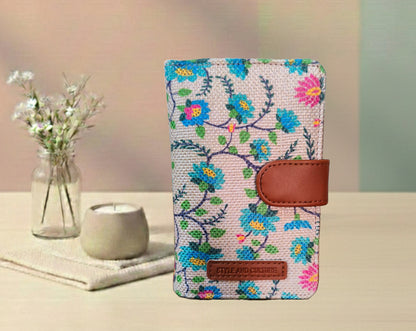 Handcrafted Floral Print Mini Card Wallet with Snap Closure