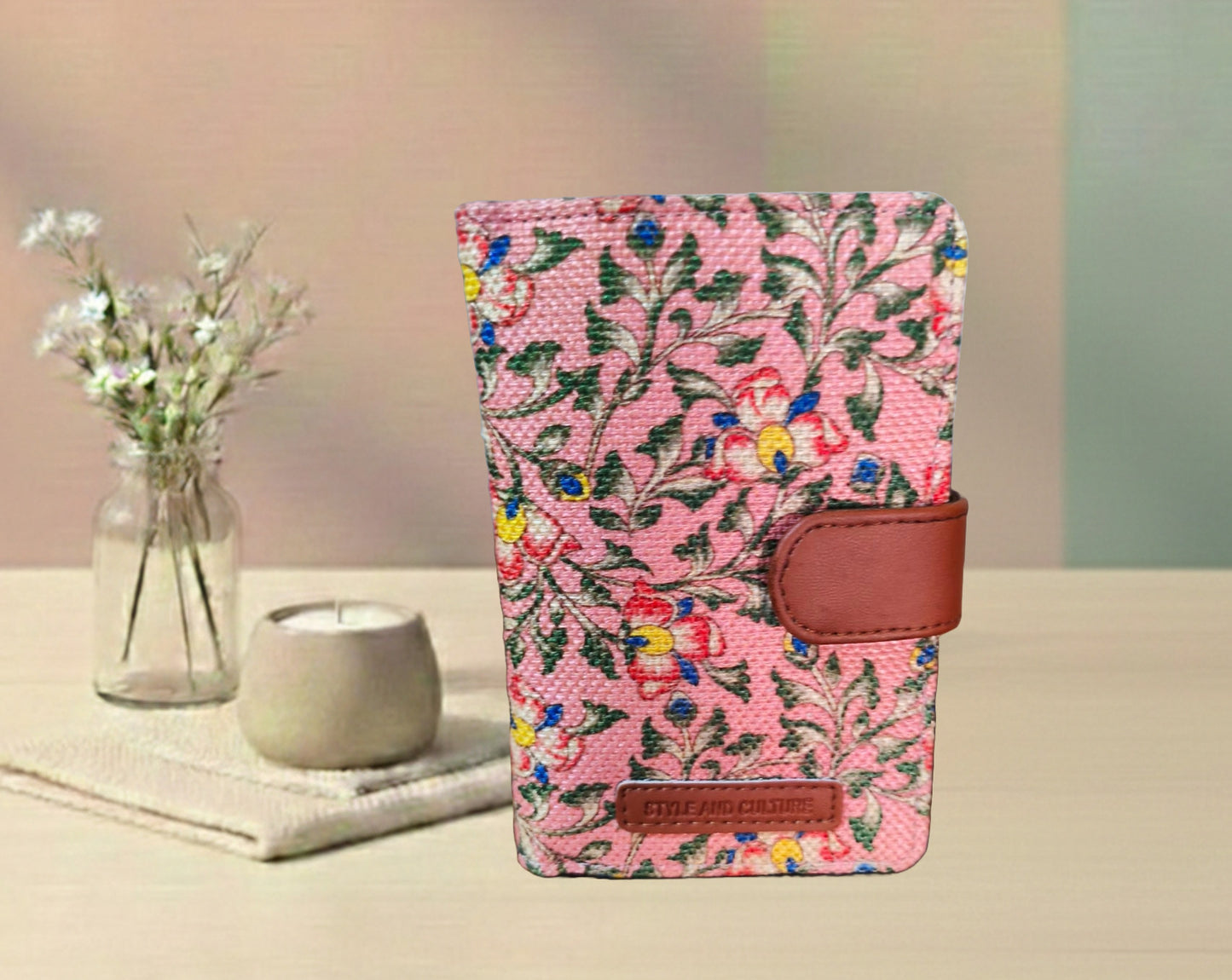 Handcrafted Floral Print Mini Card Wallet with Snap Closure