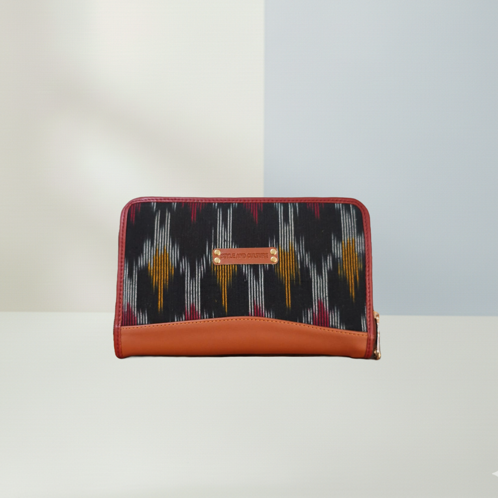 Handcrafted Heritage Ikkat Zip Wallet with Vegan Leather Trim