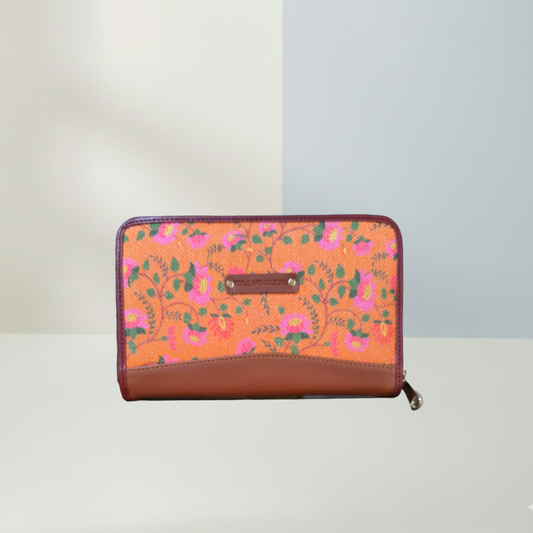 Handcrafted Heritage Print Zip Wallet with Vegan Leather Trim