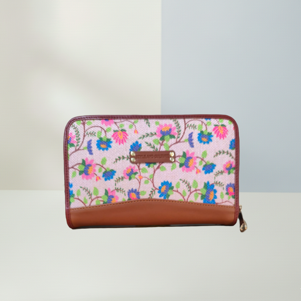 Handcrafted Heritage Print Zip Wallet with Vegan Leather Trim