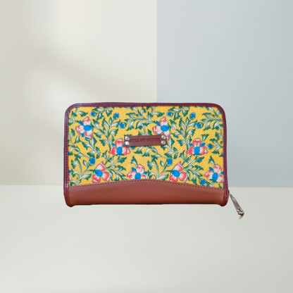 Handcrafted Heritage Print Zip Wallet with Vegan Leather Trim