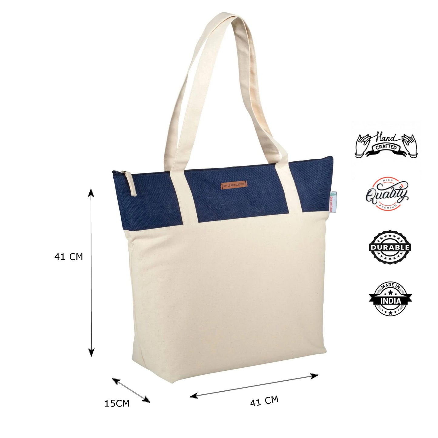 Style and Culture Jute Canvas Tote Bag
